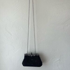 Black Ruched Clutch with Chain Strap